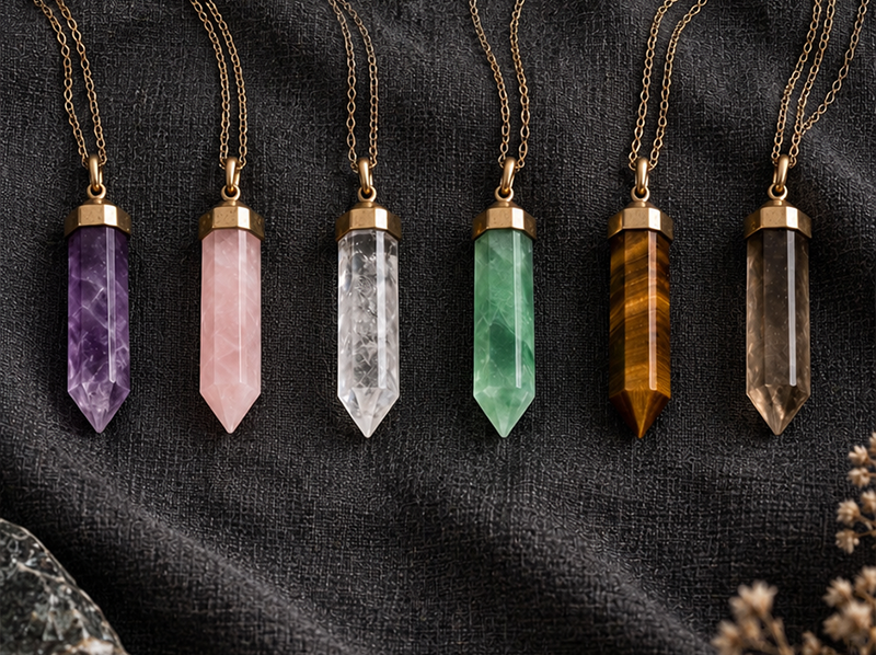 Le pendentif ORI-Manus, fiole scellée en pierre naturelle montée sur chaîne.
